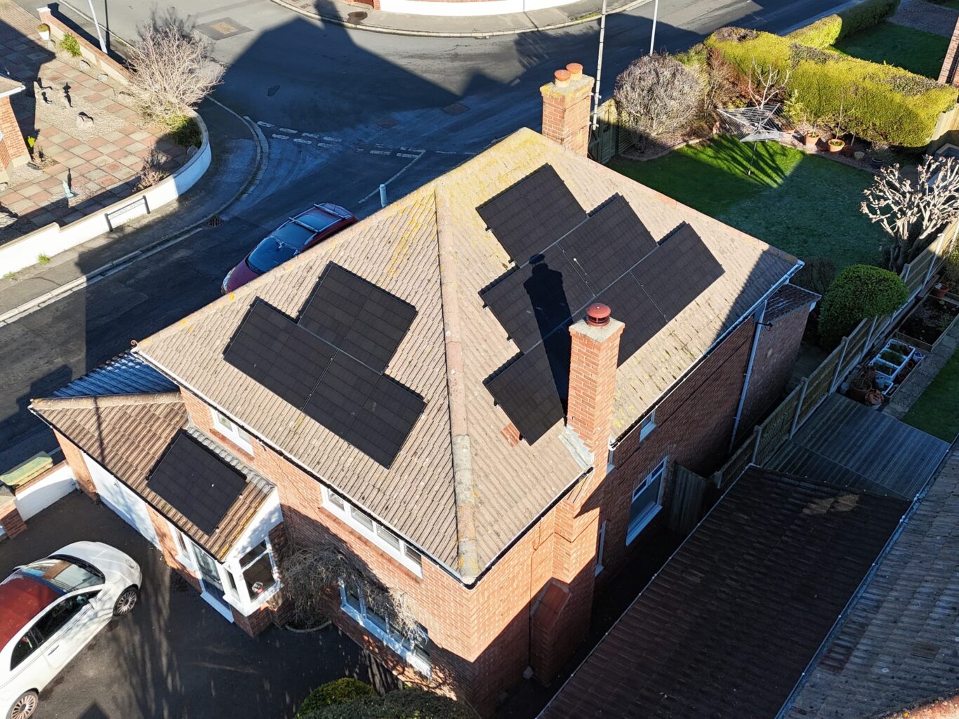 Solar panel installation on a shaded roof